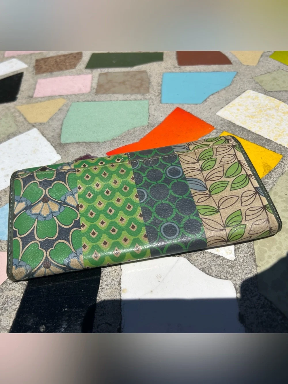 Fossil Green Patterned Patchwork Clutch Wallet